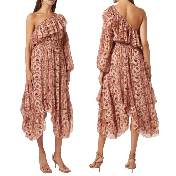 MISA Vola Floral One Shoulder Midi Dress San Lorenzo Flora Pink Size XS NWT - Picture 2 of 15